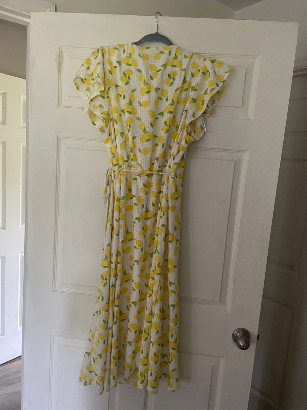 Draper James Wrap Midi Dress in Lemon Print - White and Yellow- XL - Picture 3 of 3